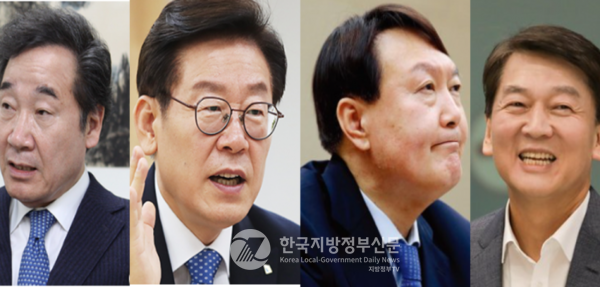 이낙연 민주당 대표, 이재명 경기지사, 윤석열 검찰총장, 안철수 국민의당 대표(좌로부터. 리얼미터)