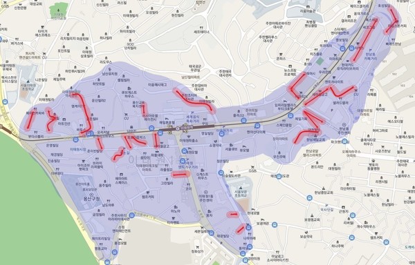 이태원관광특구 보행환경 개선 구간 위치도 (자료=용산구청)