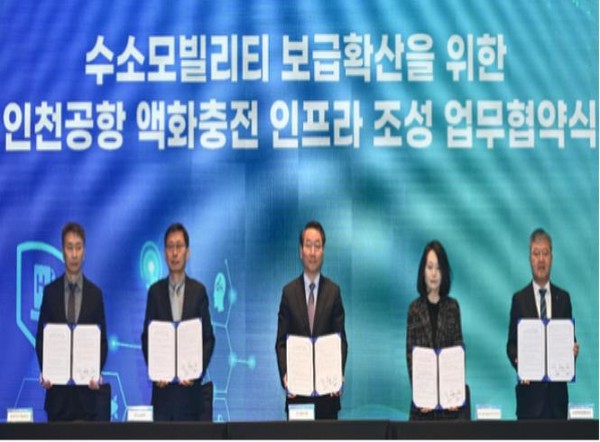 이남주 시 미래산업국장은 “수소 모빌리티 확대와 수소 앵커기업 유치, 인천형 수소 생산 클러스터 조성을 비롯한 해상풍력 기반의 그린수소 생산 및 수소 통합 플랫폼 구축을 통해 인천시 수소경제 선도도시로 자리매김할 수 있도록 최선을 다하겠다”고 말했다. 참고사진은 수소모빌리티 보급확산 업무협약 모습 (사진=인천시청)