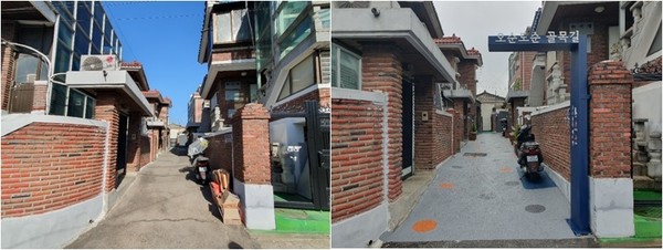 동작구(구청장 박일하)가 주거지 내 취약지역으로 꼽히는 틈새 공간에 범죄예방 디자인을 도입하는 ‘주민체감형 도시 틈새공간 범죄예방디자인(CPTED) 사업’을 완료했다고 2일 밝혔다. 사진은 상도2동(장승배기로5길) 휴게공간 조성 전후 비교, 왼쪽은 조성 전이며 오른쪽은 조성 완료된 모습 (사진=동작구청)