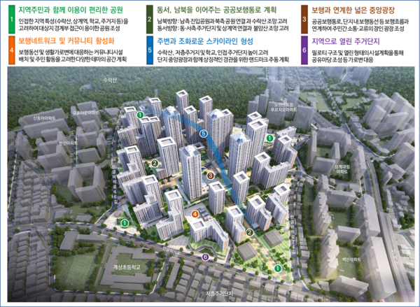 서울시가 노원구 상계5동 154-3일대 신속통합기획을 확정하면서, 오랜 기간 개발에서 소외됐던 대상지의 재개발사업이 본궤도에 올랐다. 종합구상도 (자료=서울시청)