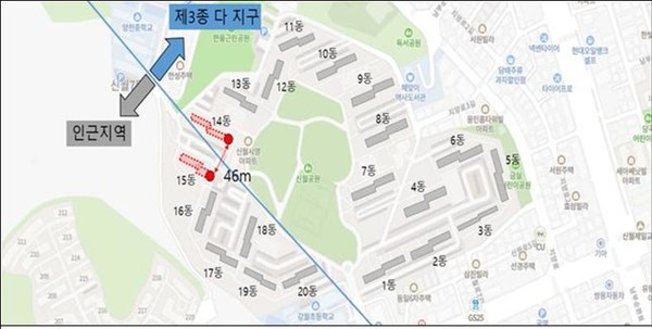 신월시영아파트 14단지와 15단지 공항소음대책 경계 구역 (자료=양천구)