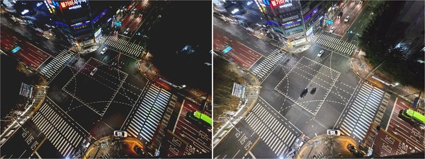 양천구는 주요 간선도로 교차로 7곳에 시인성 강화 효과가 큰 24m 조명타워를 설치하고 본격 운영에 들어간다고 9일 밝혔다. 신트리공원 앞 조명타워 설치 전후 (사진=양천구)