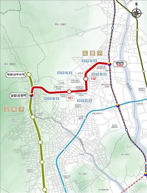 서울시는 대도시권광역교통위원회가 우이신설연장선 기본계획을 6일 승인함에 따라 본격적으로 사업을 추진한다고 밝혔다. (자료=서울시)