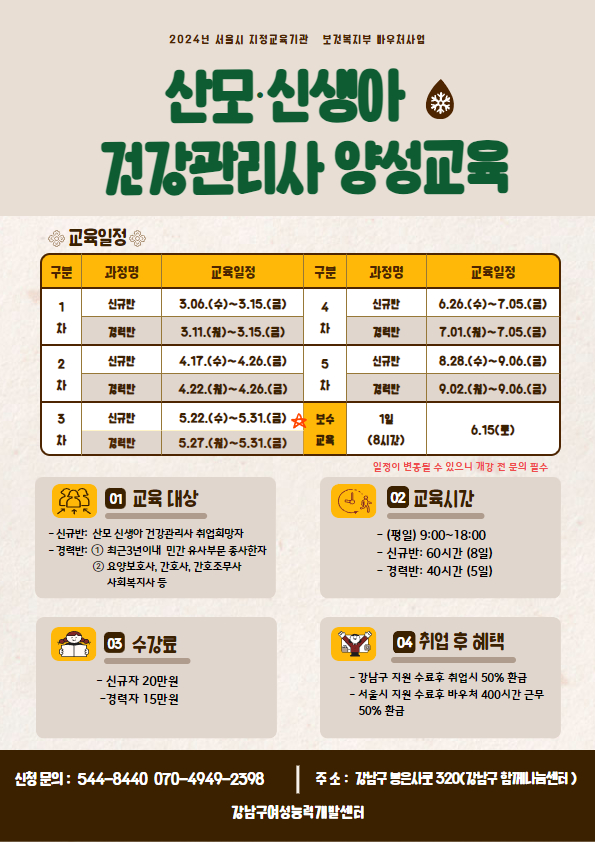 강남구는 전국에서 유일하게 취업 시 교육비 50%를 추가 할인해주고 있는데, 이렇게 되면 교육비 전액을 환급받을 수 있다. (자료=강남구)