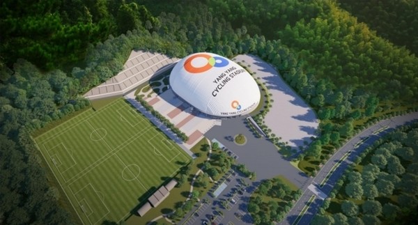 양양군은 국민체육진흥공단 주관 전지훈련 특화시설 공모에 선정되어 사이클경기장(벨로드롬) 에어돔(airdome) 설치 사업비로 국비 50억원을 확보했다. 에어돔 조감도 (자료=양양군)