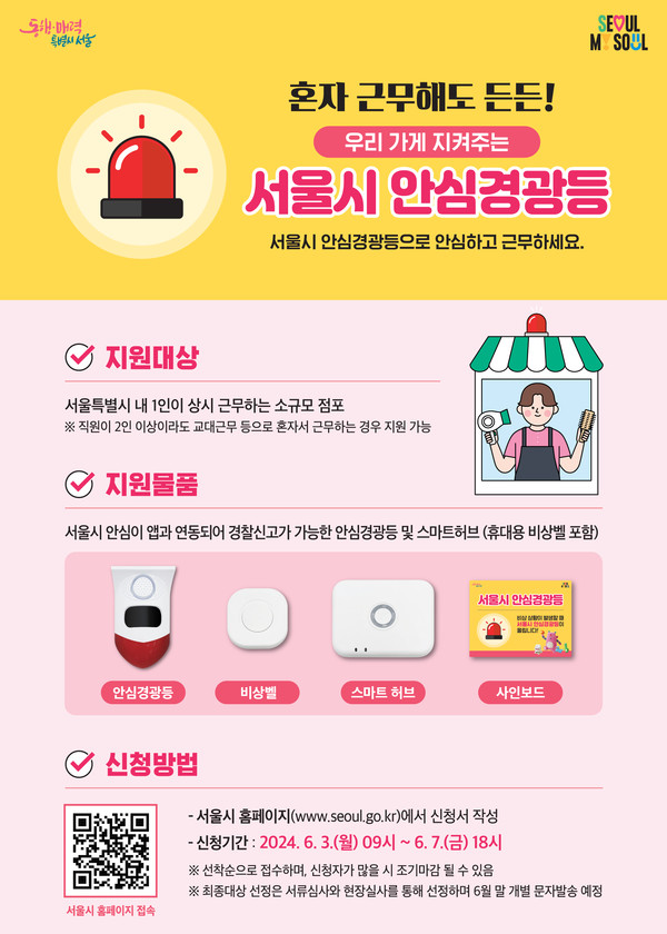 서울시가 지원하는 ‘안심경광등’은 긴급상황이 발생했을 때 비상벨을 누르면 가게 외부의 점멸등이 켜지면서 사이렌 소리가 울린다. (자료=서울시)