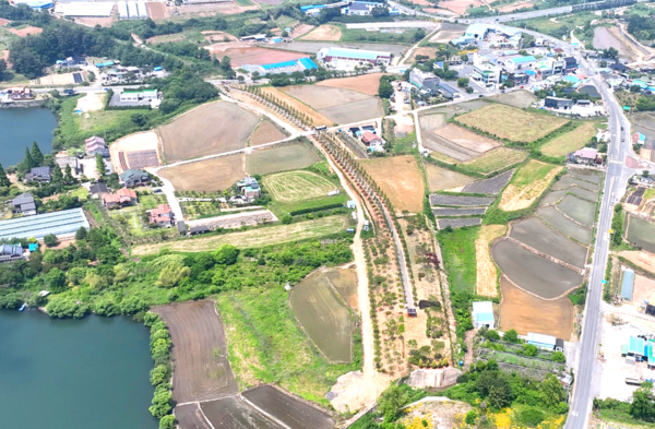 보령시는 남포면 옥동리 장항선 폐선로 부지를 활용해 기후대응 도시숲 0.9ha, 415m를 조성 완료하고 시민에게 공개했다. (사진=보령시)