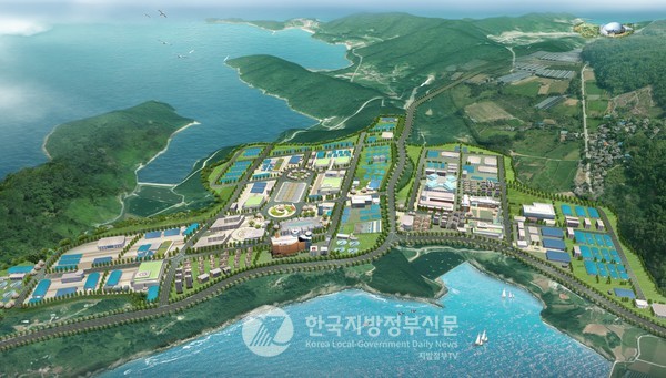 전남 고흥군 봉래면 일원에 153만㎡(약 46만 평) 규모로 3천800억 원을 투자해 조성되는 '고흥 우주발사체 국가산업단지' 조감도(사진=조용원 기자/전남도/고흥군)