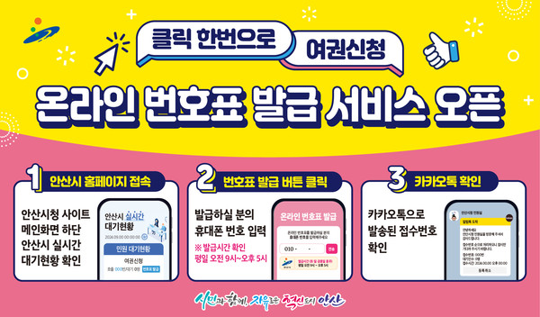  안산시는 여권 발급신청을 위한 대기 번호표를 시청 누리집에서 카카오톡과 연계해 실시간으로 발급받을 수 있는 온라인 서비스를 시작했다고 10일 밝혔다. (자료=안산시)