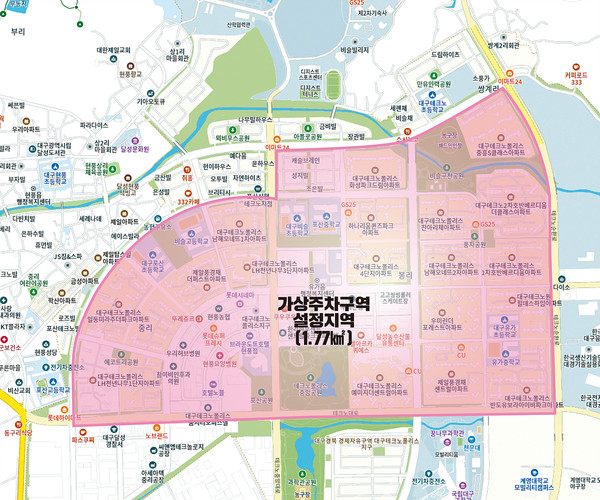 가상주차구역 위치도(테크노폴리스 일원) (자료=대구시)