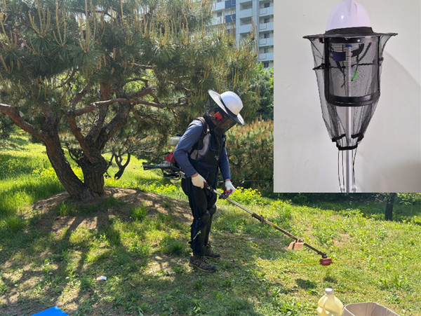 서울 도봉구(구청장 오언석)가 전국 지방정부 중 처음으로 ‘벌망 일체형 예초용 안전모’를 자체 개발했다. (자료=도봉구청)